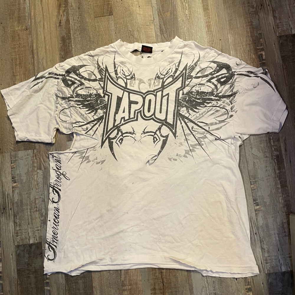 THRASHED tapout t-shirt mma tee graphic holes y2k